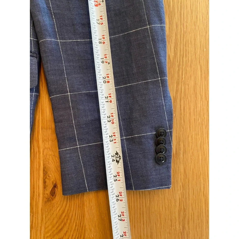 Tommy Hilfiger Blue Linen Windowpane Sport Coat Blazer Jacket Mens 46R